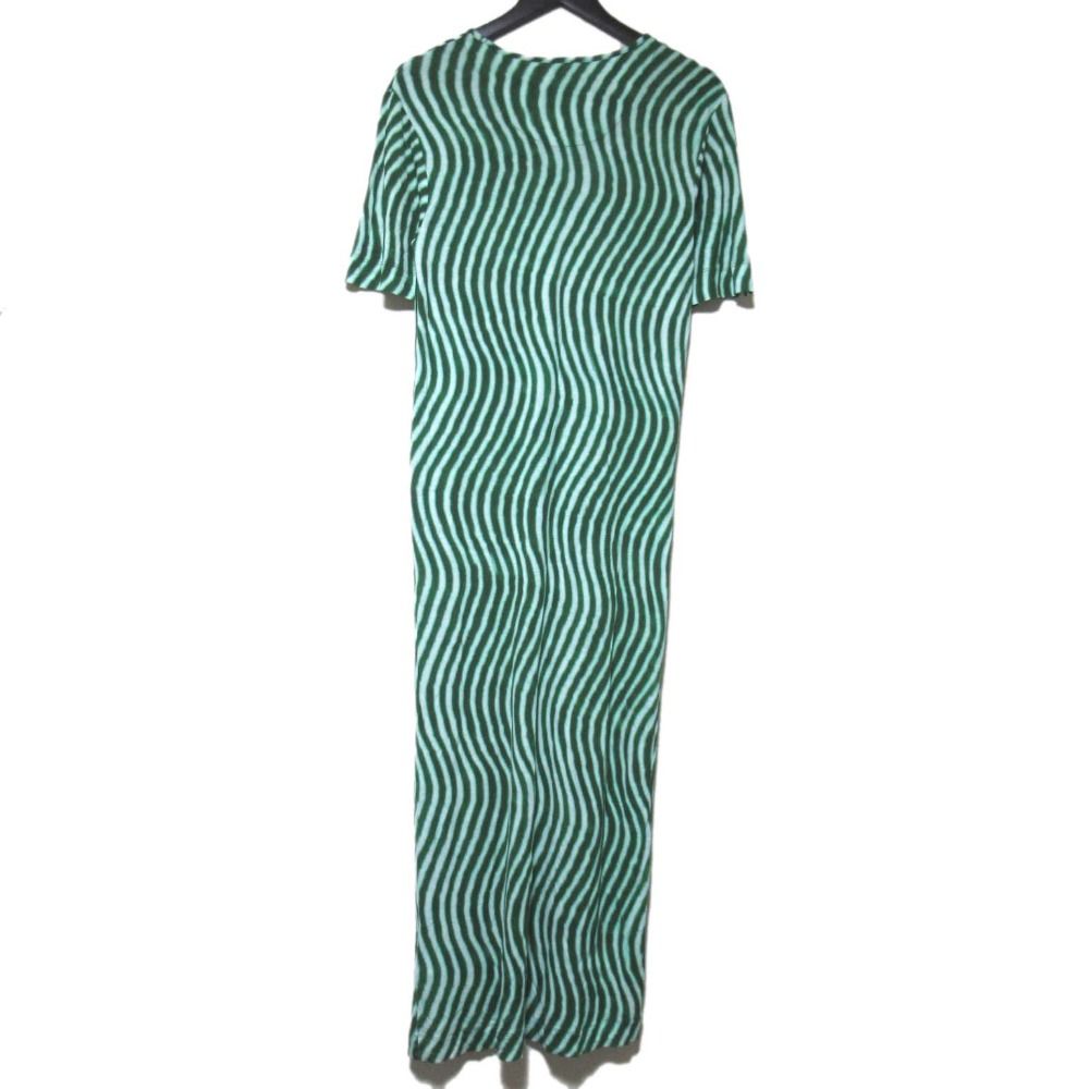 DRIES VAN NOTEN ドリスヴァンノッテン len lye ストライプ柄 半袖 スリット ロングワンピース Sサイズ グリーン レディース 古着