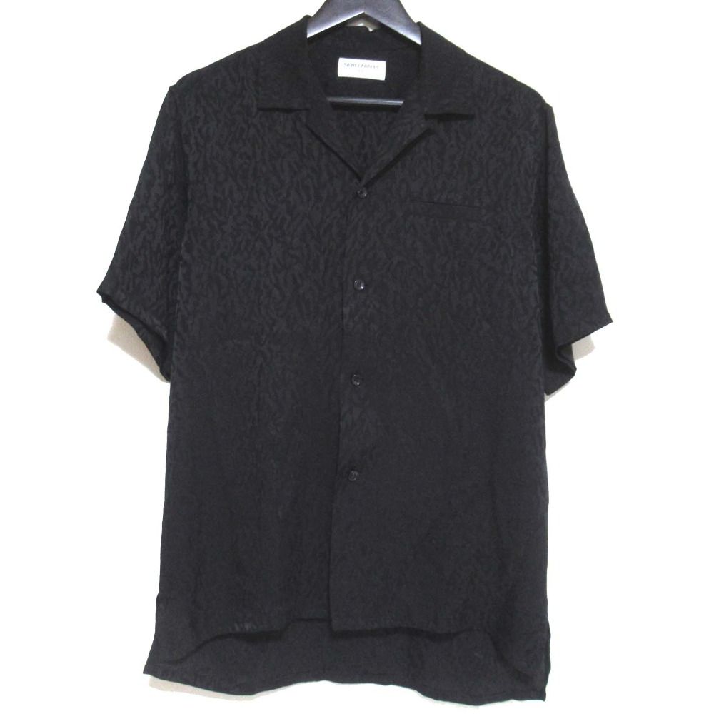 SAINT LAURENT PARIS サンローランパリ ベイビーキャット シルク 半袖 オープン シャツ サイズ37 175 92A ブラック メンズ 古着