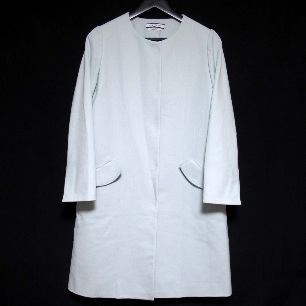 FOXEY NEW YORK フォクシーニューヨーク フラウンス ポケット ノー コート 39682 サイズ38 ライトブルー レディース 古着