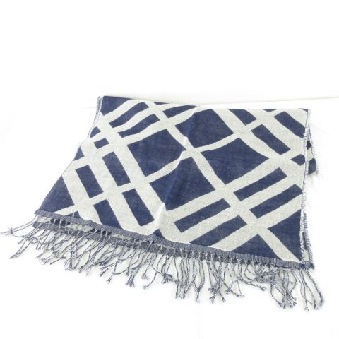 バーバリー ロンドン BURBERRY LONDON ストール アルパカ フリンジ 総柄 紺 A564