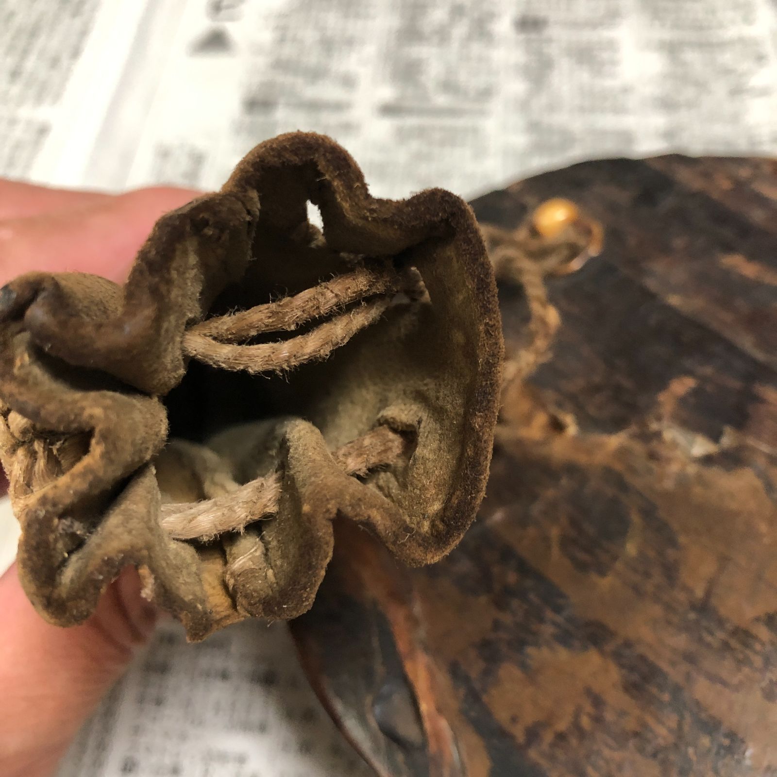 江戸〜明治期頃 火縄銃用 火薬入れ 瓢箪製 革袋（鉛玉入れ）付き