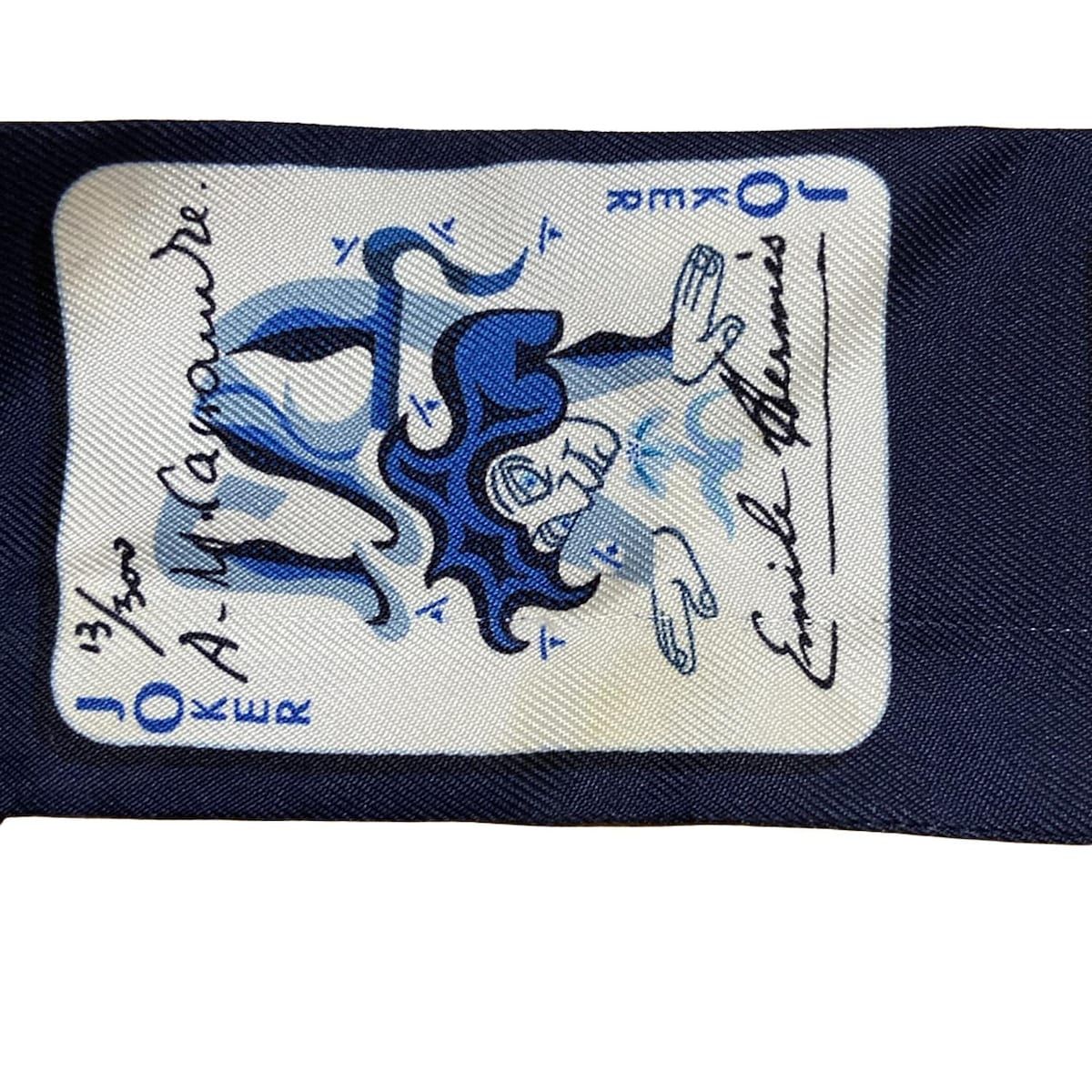 機能的 HERMES エルメス スカーフ ツイリー ネイビー×白×マルチ リボンスカーフ 人格