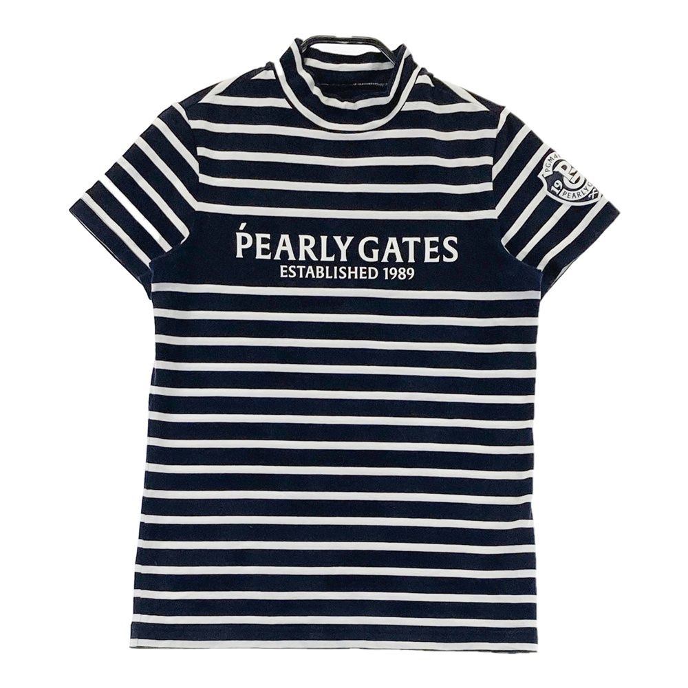 サイズ 1 PEARLY GATES パーリーゲイツ ハイネック 半袖Tシャツ ボーダー柄 ネイビー系 240101532597 ゴルフウェア レディース ストスト