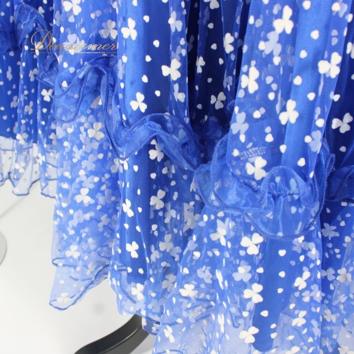 社交ダンス 衣装 上下セット ツーピース レッスンウェア パーティ衣装 女性用 レディース オールシーズン 青 白 ブルー系 ホワイト系 ICHIOKU イチオク フラワー柄 ストレッチ性 ダンスウェア おしゃれ 踊りやすい 優雅 LLC-HASEGAWATOSO_COM