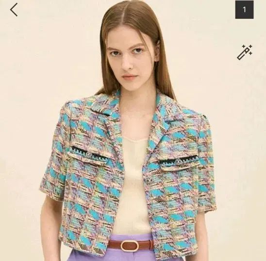 エンブレム クリスタルボタン ミックス ツイードジャケット 55