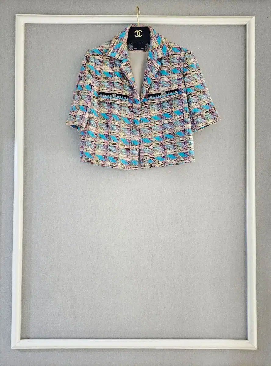 エンブレム クリスタルボタン ミックス ツイードジャケット 55