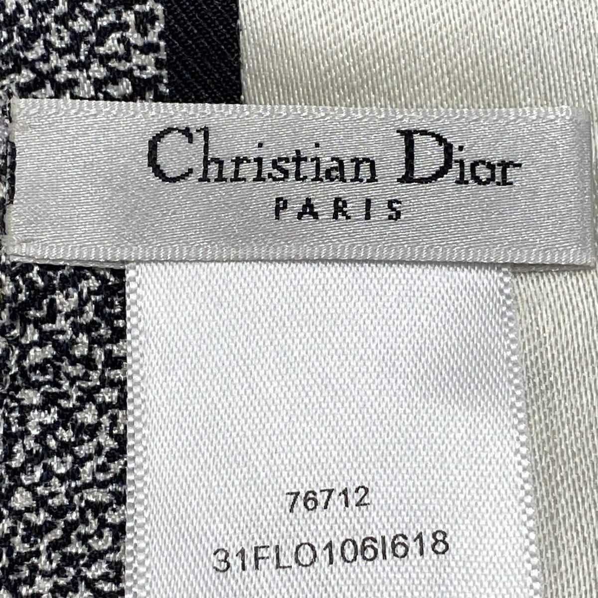 DIOR ChristianDior ディオール クリスチャンディオール スカーフ - 黒×アイボリー×マルチ リボンスカーフ 花柄