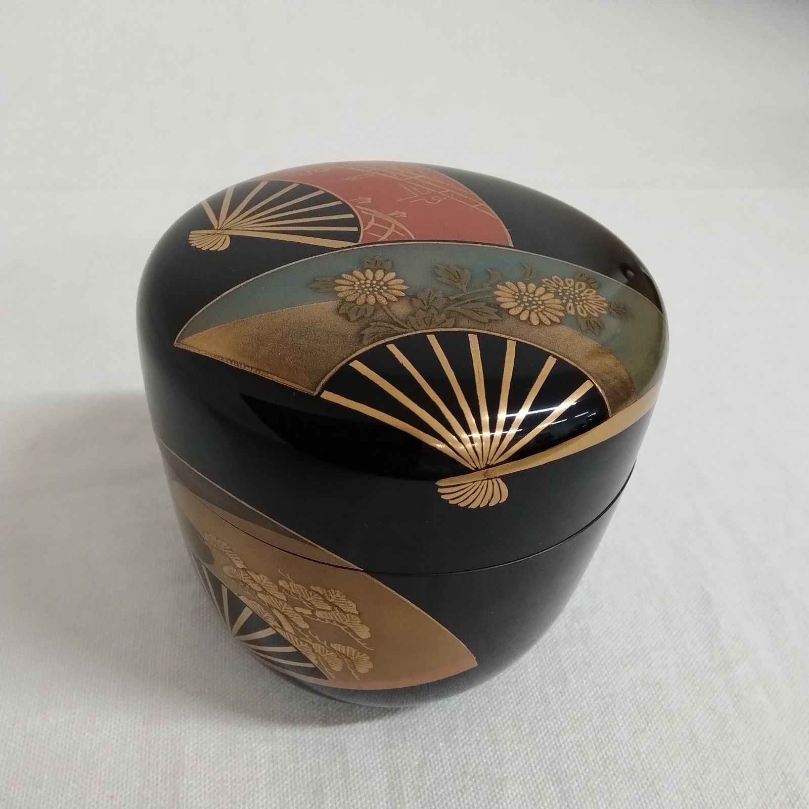 茶道具 中棗 扇面 雄斉作 蒔絵 共箱 AYM11-1E