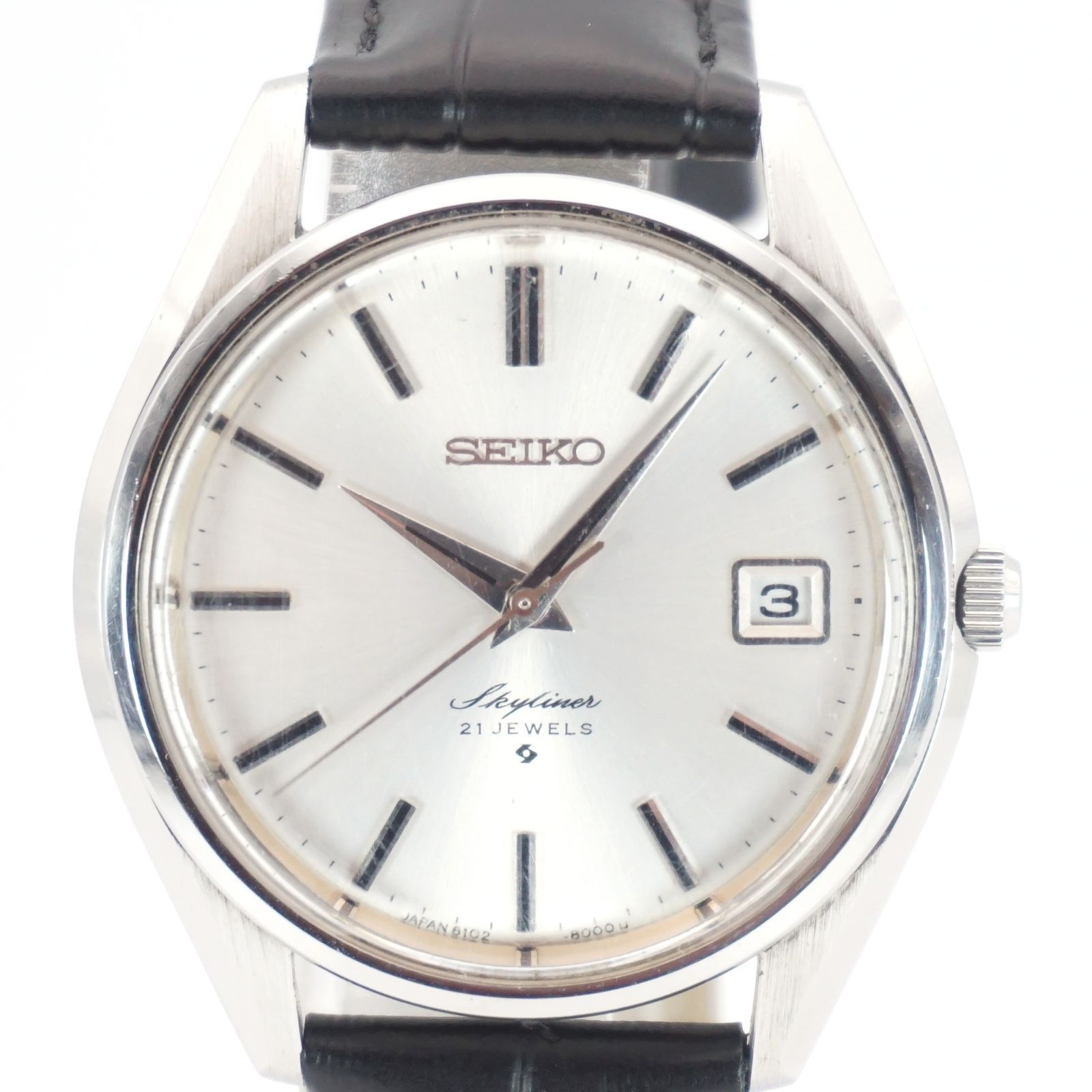 稼動品 ストラップ ヴィンテージ セイコー SEIKO スカイライナー 6102-8000 手巻き デイト シルバー文字盤 メンズ腕時計