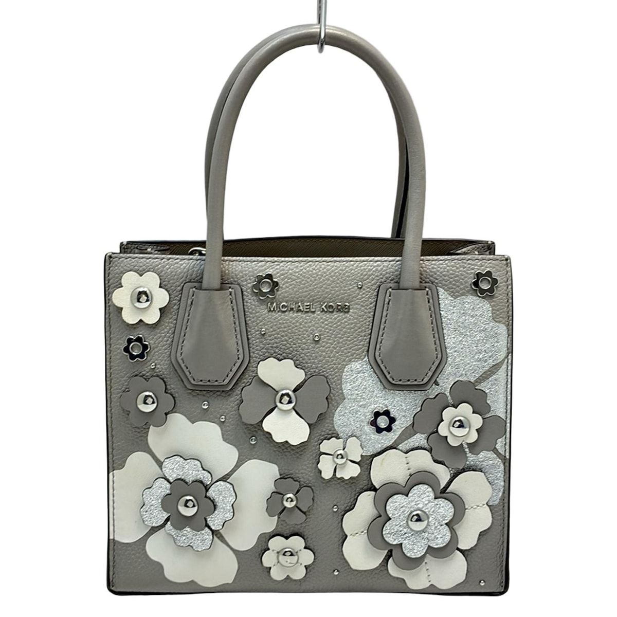 MICHAEL KORS マイケルコース トートバッグ - グレー×シルバー フラワー 花 レザー
