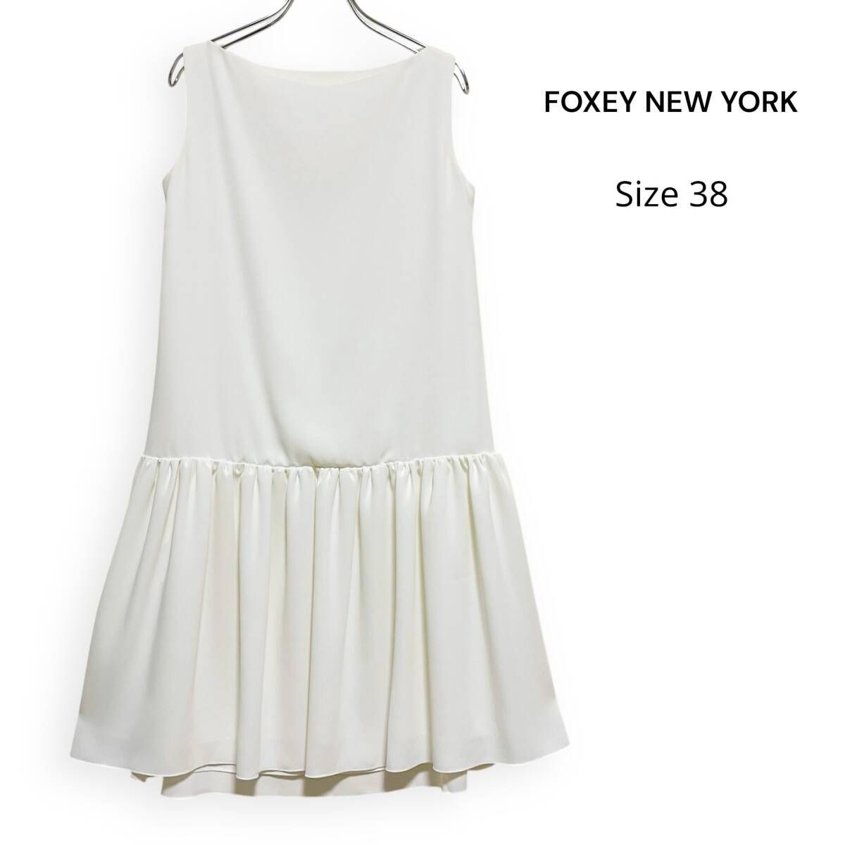 M2542 FOXEY NEW YORK フォクシーニューヨーク タック ギャザードレス ワンピース ホワイト サイズ38