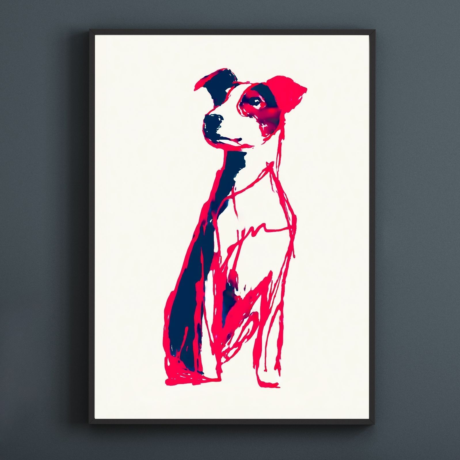 名入れOK Red Line - ジャックラッセルテリア犬 No.1 アートポスター ペットロス 北欧モダン ミニマルインテリア カフェスタイル