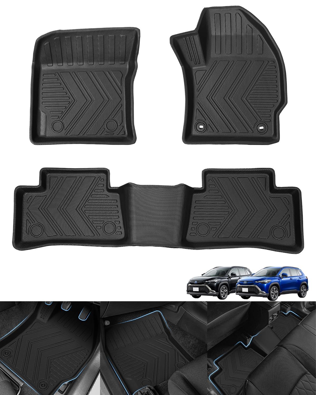 トヨタ カローラクロス 10系フロアマット3D立体 カローラクロスフロアマット10系 2WD TOYOTA COROLA CROSS 10 カーマット前席- 2列目車種 設計 2021年9月~現行 カスタムパーツ 純正交換 TPE素材 特殊な