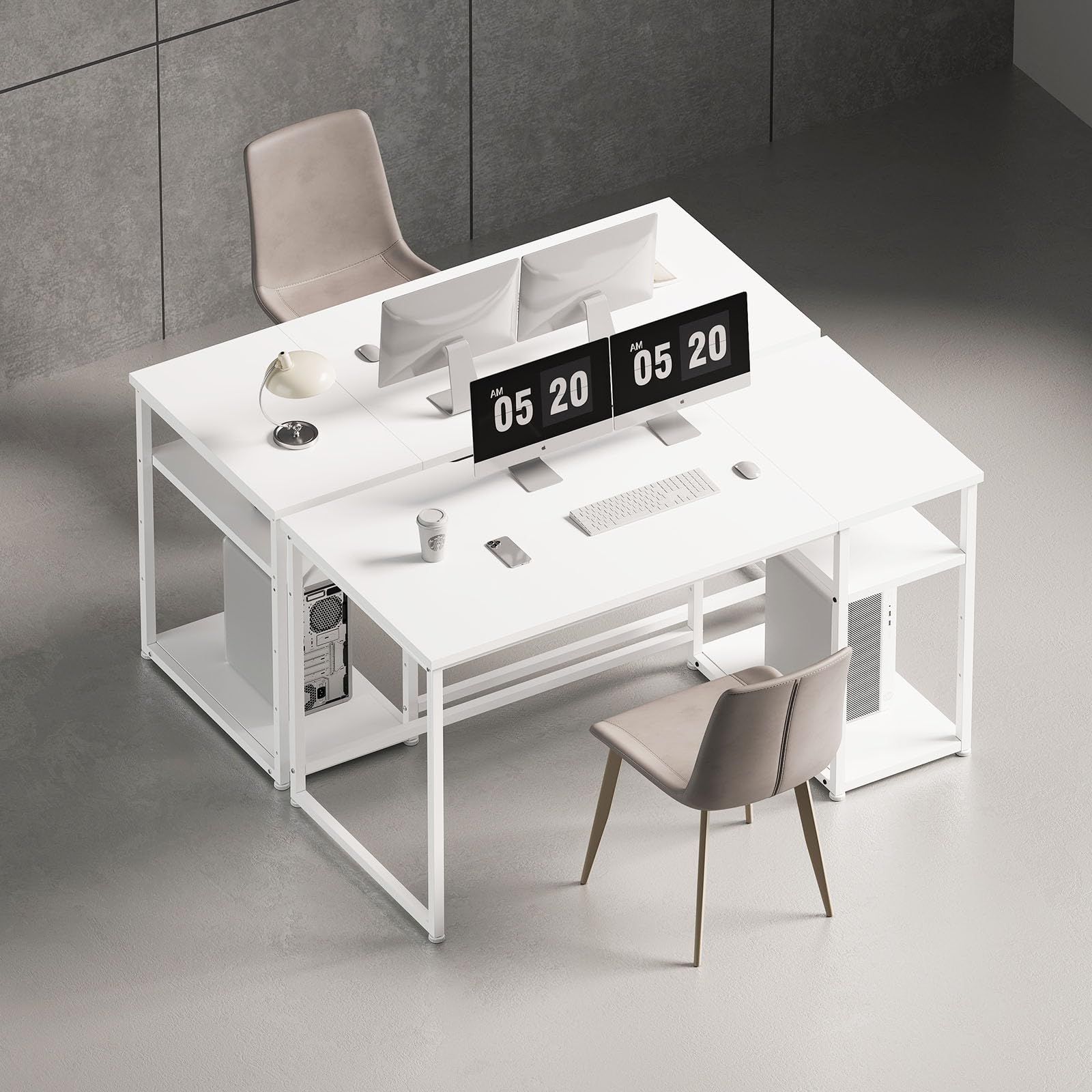 Maihail パソコンデスク pcデスク 机 白 カウンター テーブル スタンディングデスク 勉強机 家具 パソコンラック table 学習机 収納 幅140 奥行60cm 白い SZ123BS スチールウッド簡易棚付きデスク ホワイト