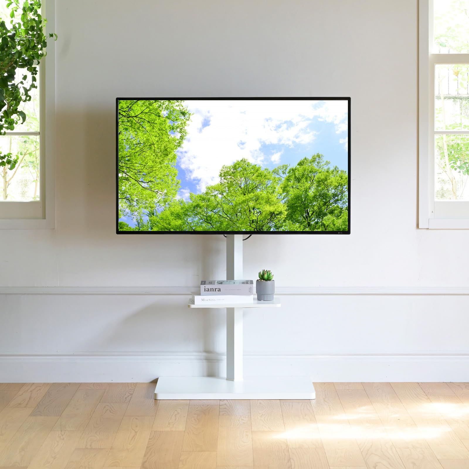 山善 YAMAZEN テレビスタンド 壁寄せテレビスタンド 棚付き 32 55型対応 角度調節 テレビ台 幅65×奥行43×高さ98.5-112cm 組立品 ホワイト LTS-T55 WH