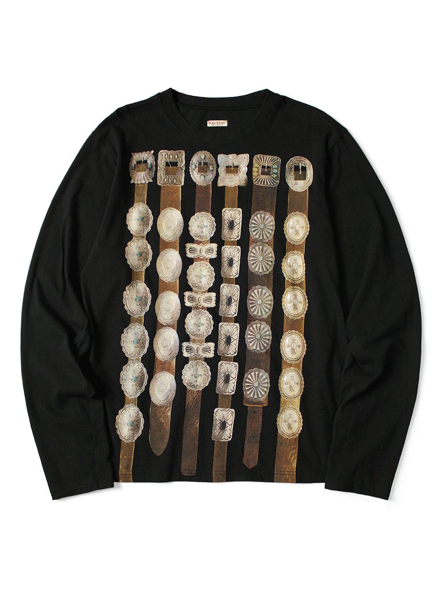 キャピタル 20 カーテン コンチョ プリント ジャージ クルー ロング Tシャツ ブラック 3