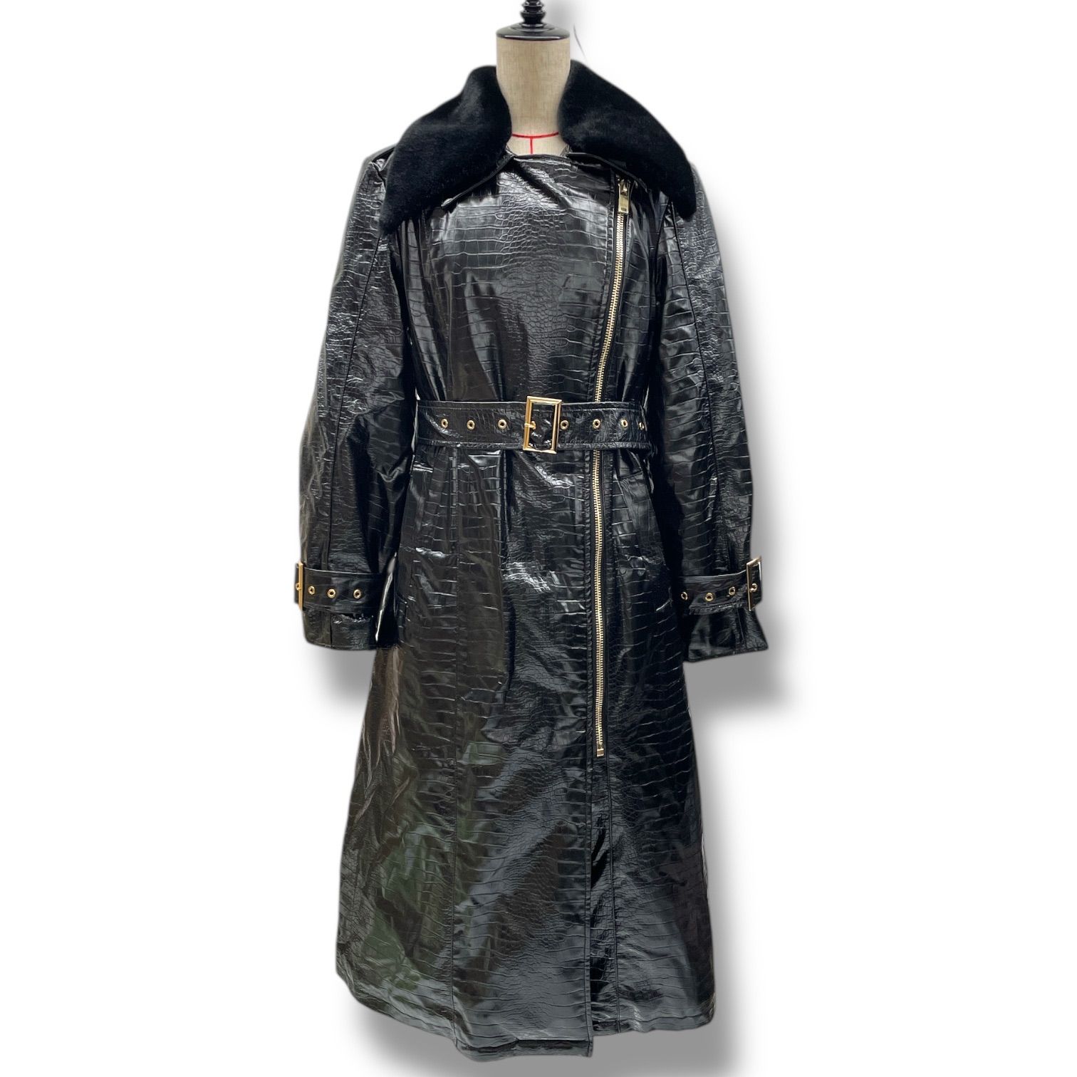 SILVIAN HEACH シルビアンヒーチ フェイクレザーコート トレンチコート クロコダイル ファー PGA21272TR 黒 ブラック XSサイズ レディース 秋 冬 ゴーゴー古着マルイファミリー溝口店 13 No.130