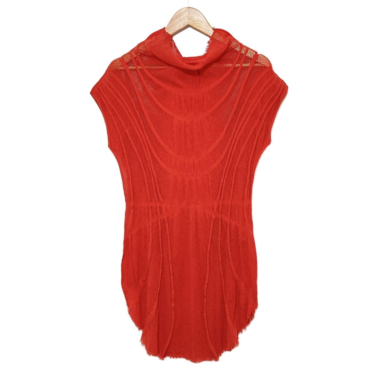 ISSEYMIYAKE イッセイミヤケ ワンピース サイズ2 M レディース - レッド ハイネック 半袖 ひざ丈 メッシュ A.POC INSIDE