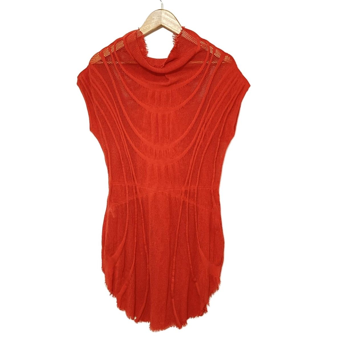 ISSEYMIYAKE イッセイミヤケ ワンピース サイズ2 M レディース - レッド ハイネック 半袖 ひざ丈 メッシュ A.POC INSIDE