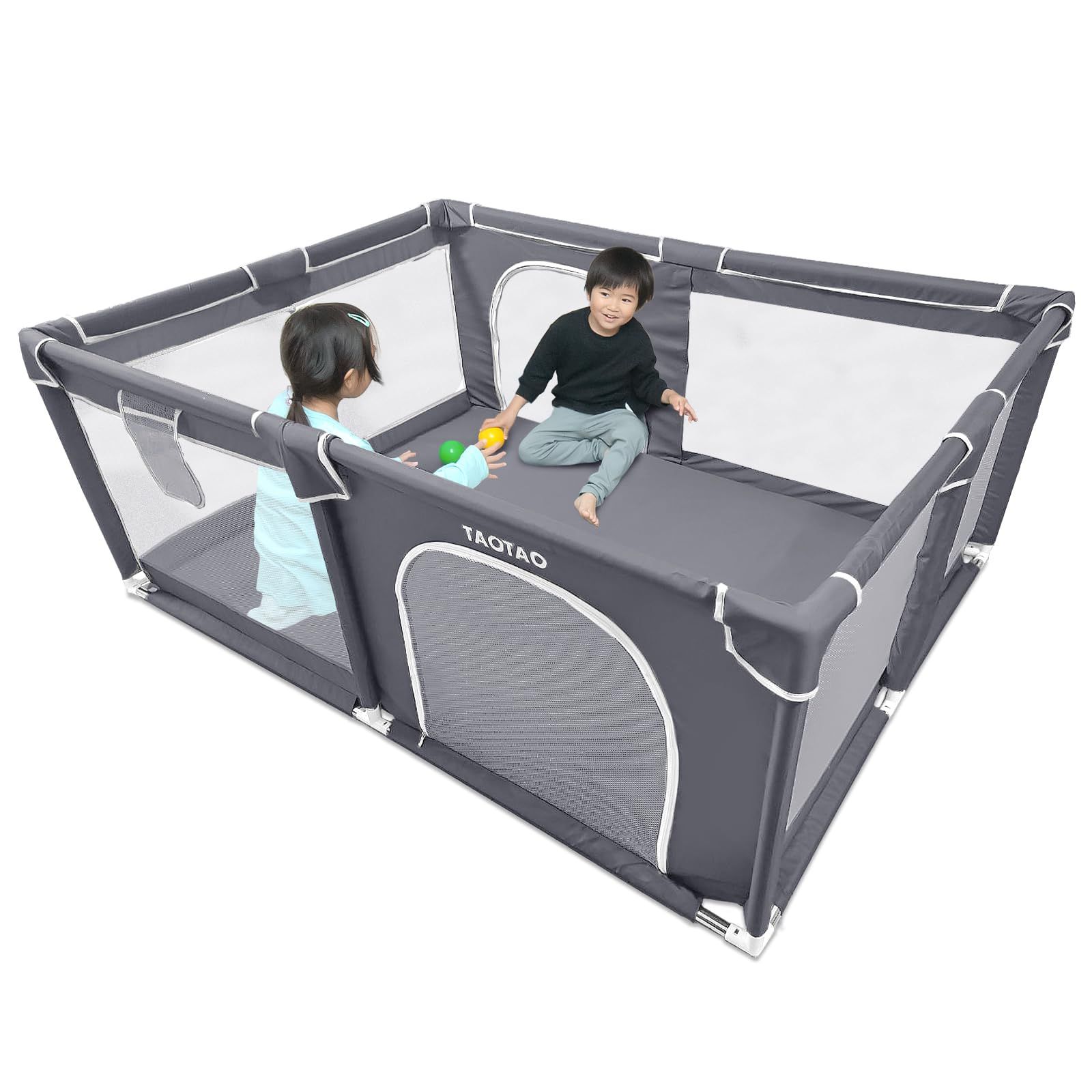 保育士監修 ベビーサークル 赤ちゃん メッシュ ベビーフェンス ダークグレー 2ドア 120cm×160cm TAOTAO