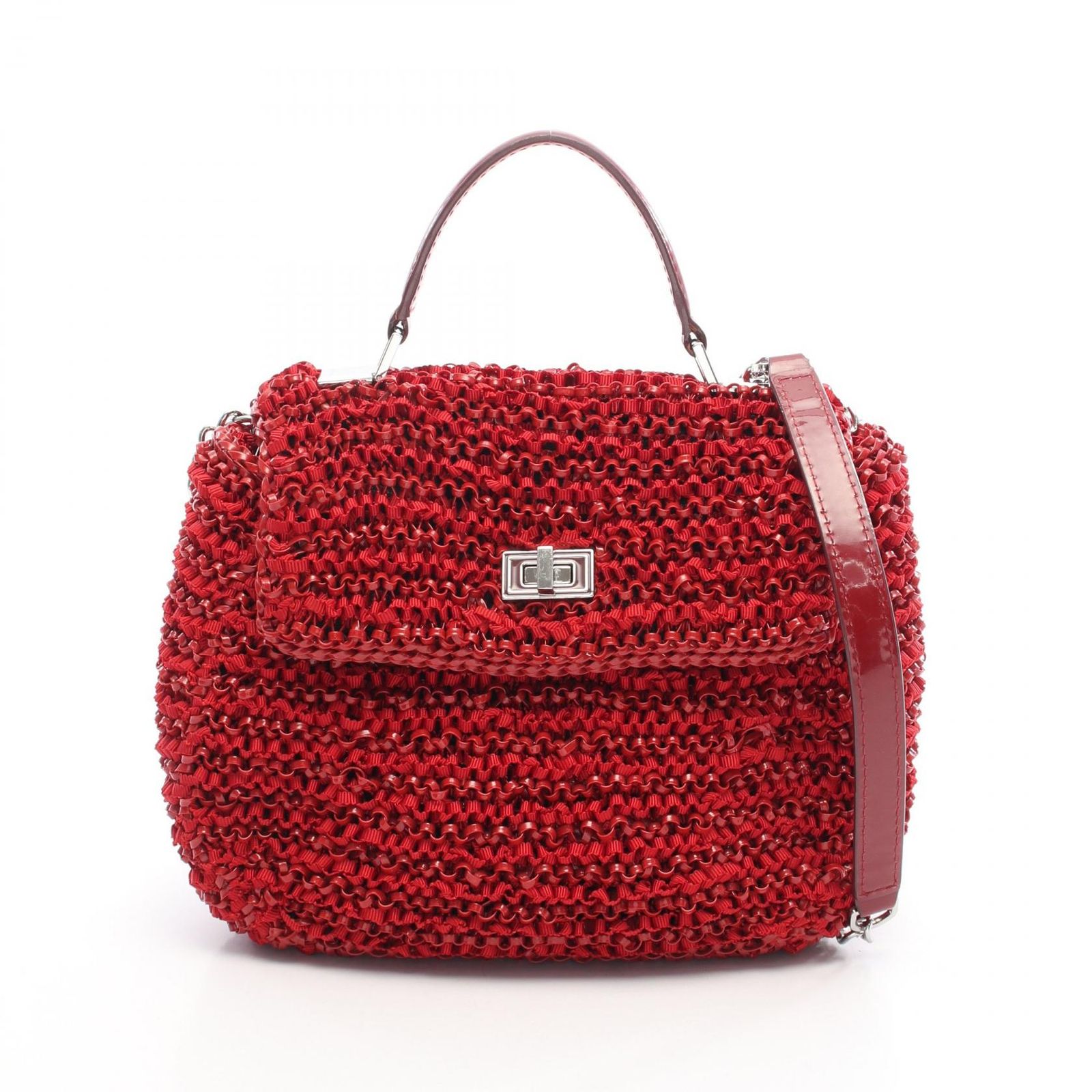 アンテプリマ ANTEPRIMA ハンドバッグ ワイヤーバッグ レッド PVCコーティングキャンバス パテントレザー ワイヤーバッグ レディース Used A