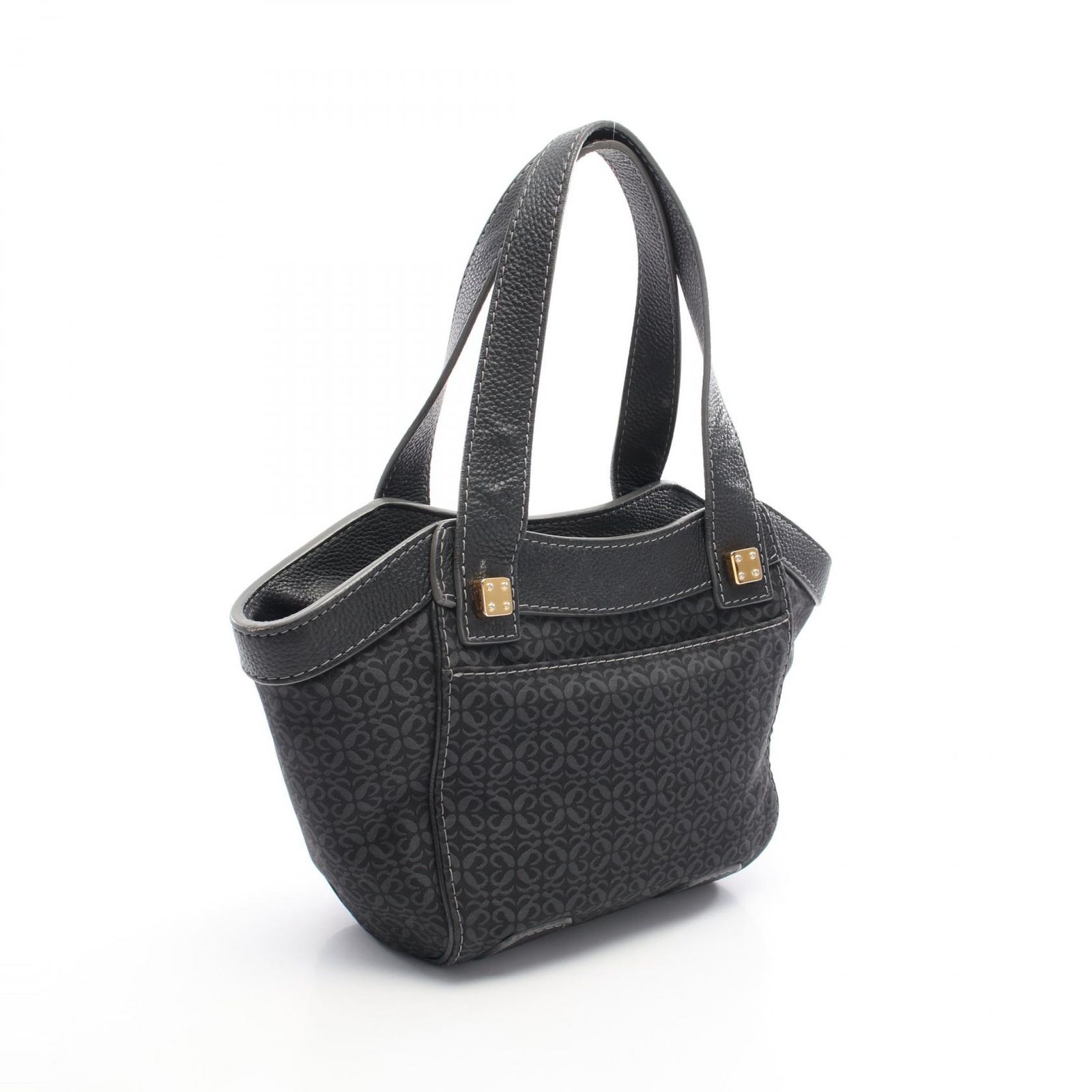 ロエベ LOEWE ハンドバッグ リピートアナグラム ブラック キャンバス レザー アナグラム ハンドバッグ レディース Used B