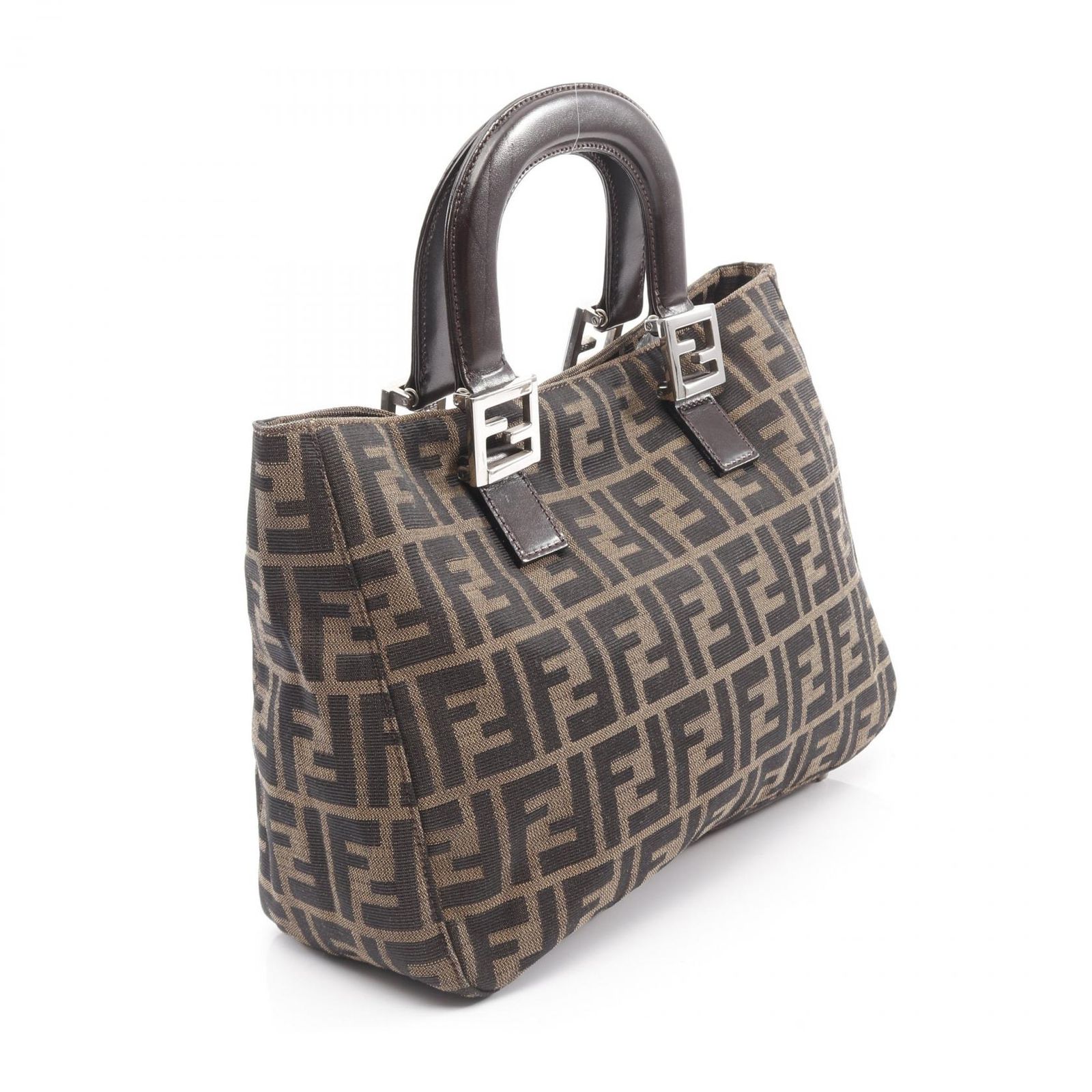フェンディ FENDI ハンドバッグ ズッカ カーキ ブラック キャンバス レザー ズッカ ハンドバッグ レディース Used A