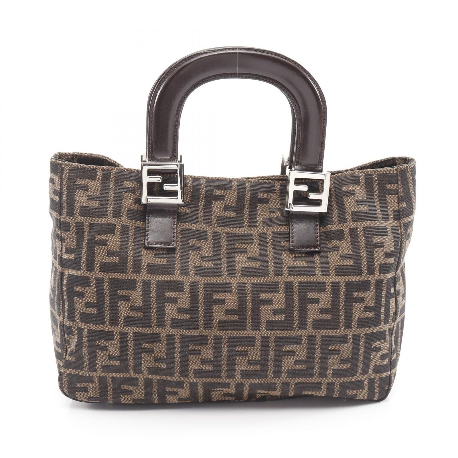 フェンディ FENDI ハンドバッグ ズッカ カーキ ブラック キャンバス レザー ズッカ ハンドバッグ レディース Used A