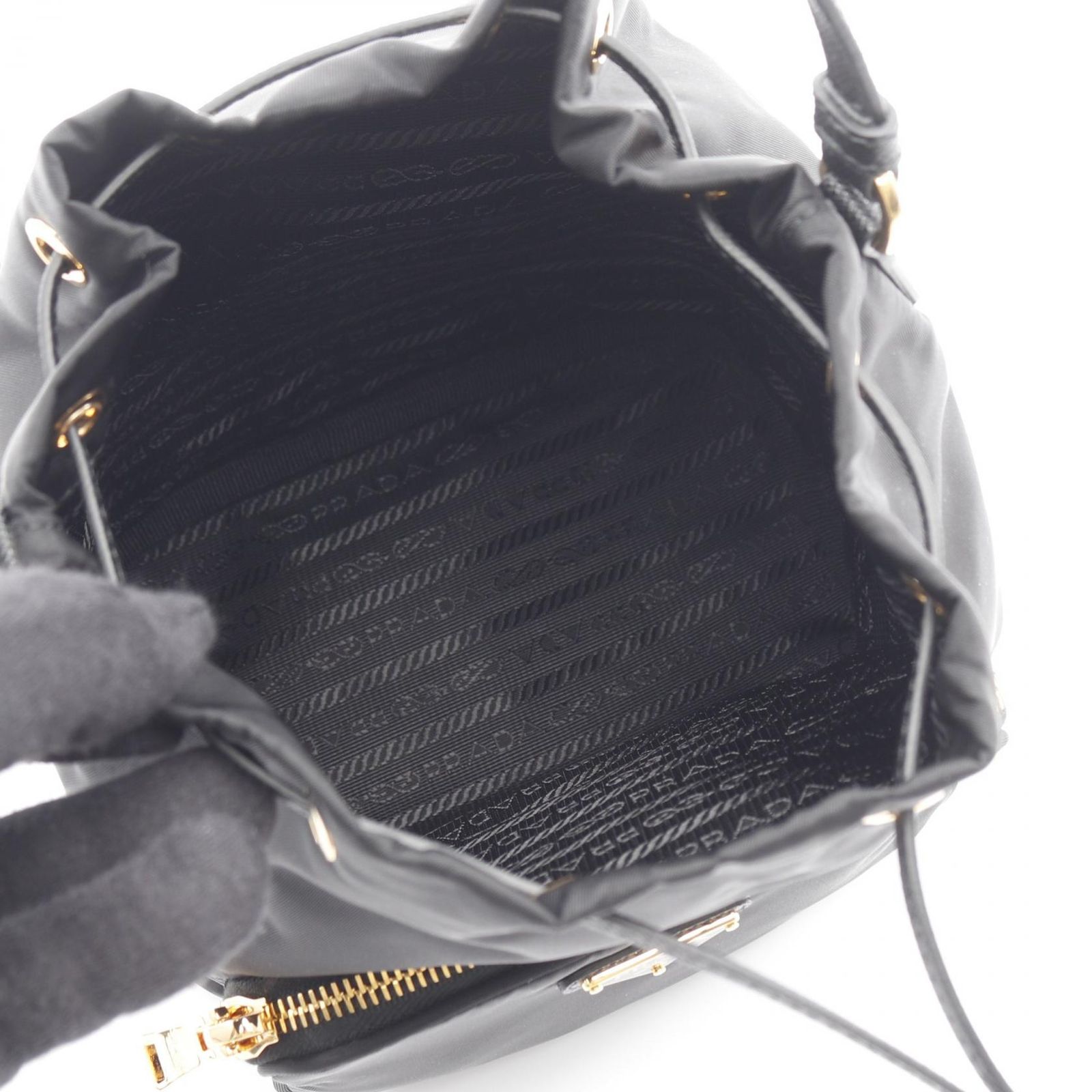 プラダ PRADA ハンドバッグ デュエット Re-Nylon バケットバッグ VELA 1BH038RV44F0002 ブラック ナイロン サフィアーノレザー 2wayショルダー レディース DECORATOM_COM_BR