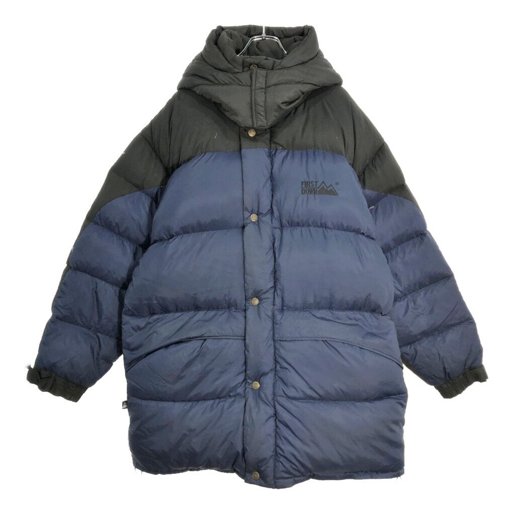 90年代 FIRST DOWN ファーストダウン ダウンジャケット アウトドア ネイビー メンズ L 古着 V6826
