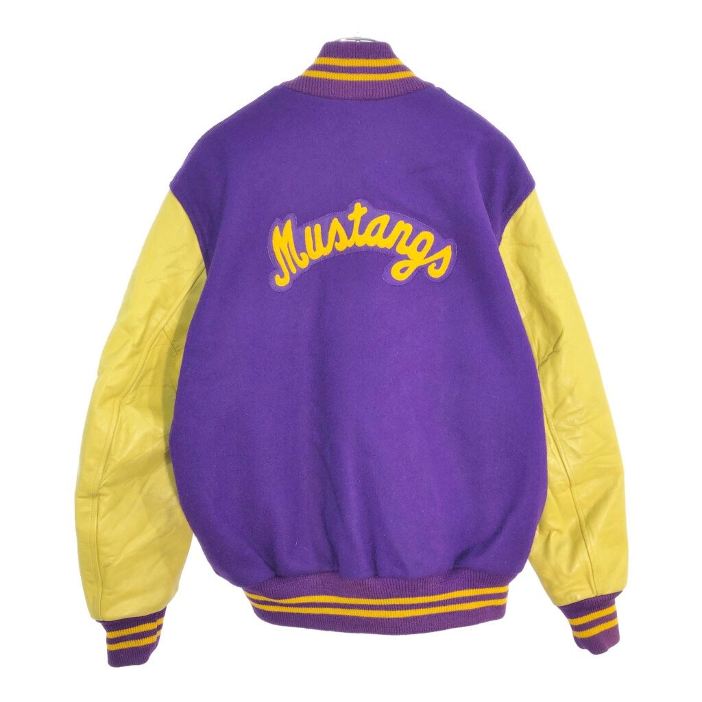70年代 LASLEY KNITTING ヴァーシティジャケット スタジアムジャケット ヴィンテージ カレッジ パープル メンズ 40 古着 V6820