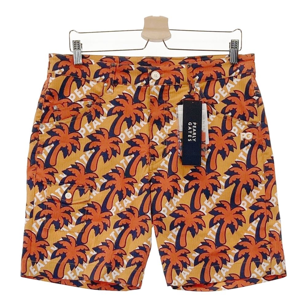 サイズ 5 PEARLY GATES パーリーゲイツ 053-1232605 ハーフパンツ シアサッカー ヤシの木総柄 オレンジ系 240101475256 ゴルフウェア メンズ ストスト