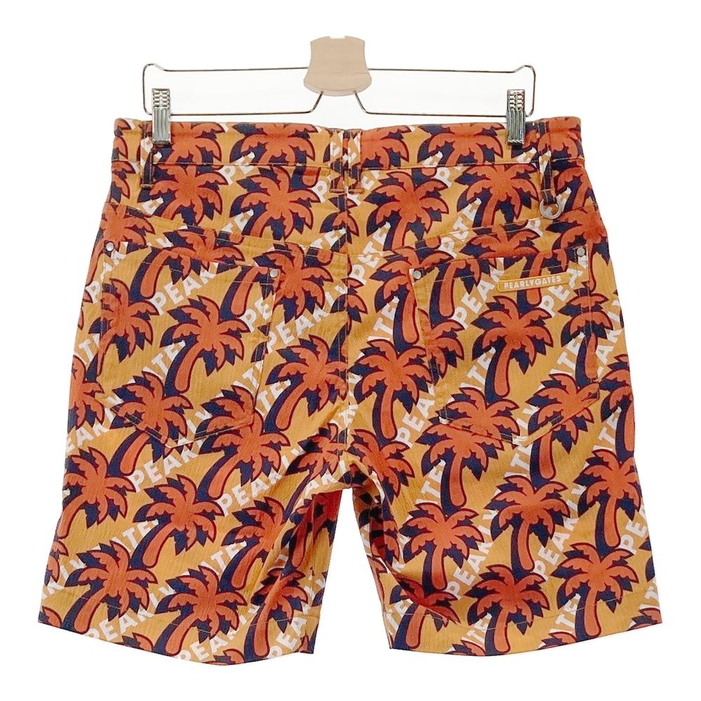 サイズ 5 PEARLY GATES パーリーゲイツ 053-1232605 ハーフパンツ シアサッカー ヤシの木総柄 オレンジ系 240101475256 ゴルフウェア メンズ ストスト