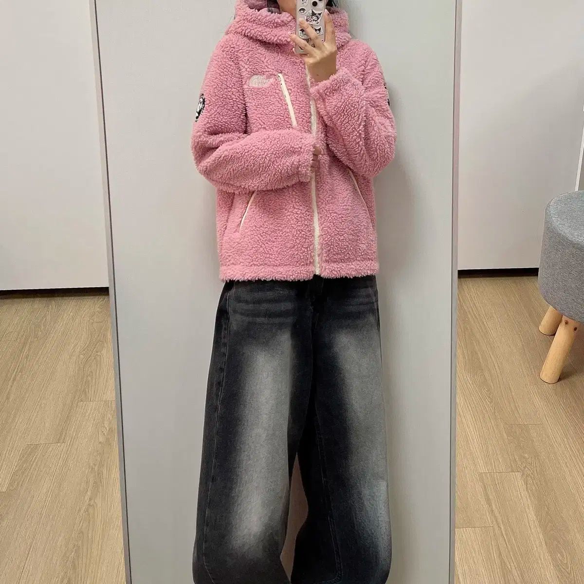 ザノースフェイス ホワイトレーベル ピンク フード ボア フリース ジャケット