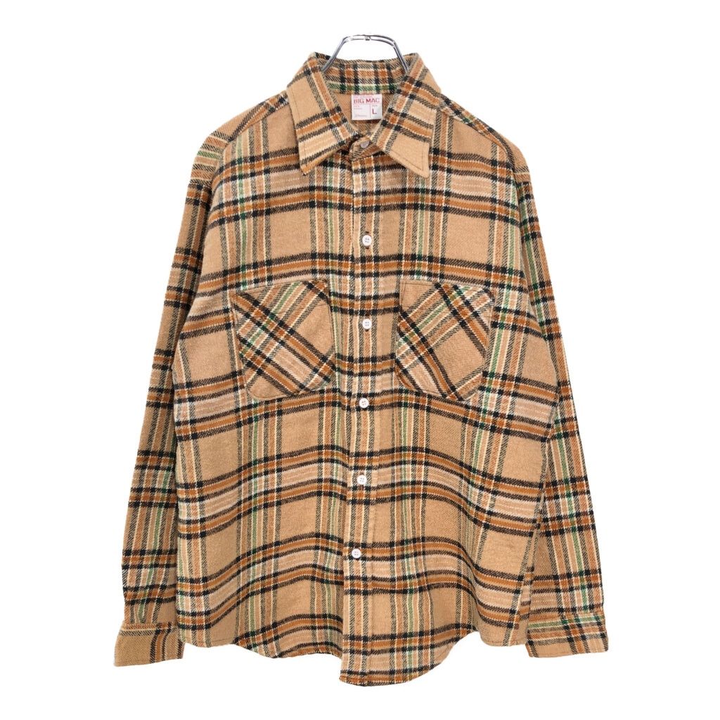 70年代 BIG MAC ビッグマック ヘビーフランネルシャツ ヴィンテージ チェック ベージュ メンズ L 古着 V6114