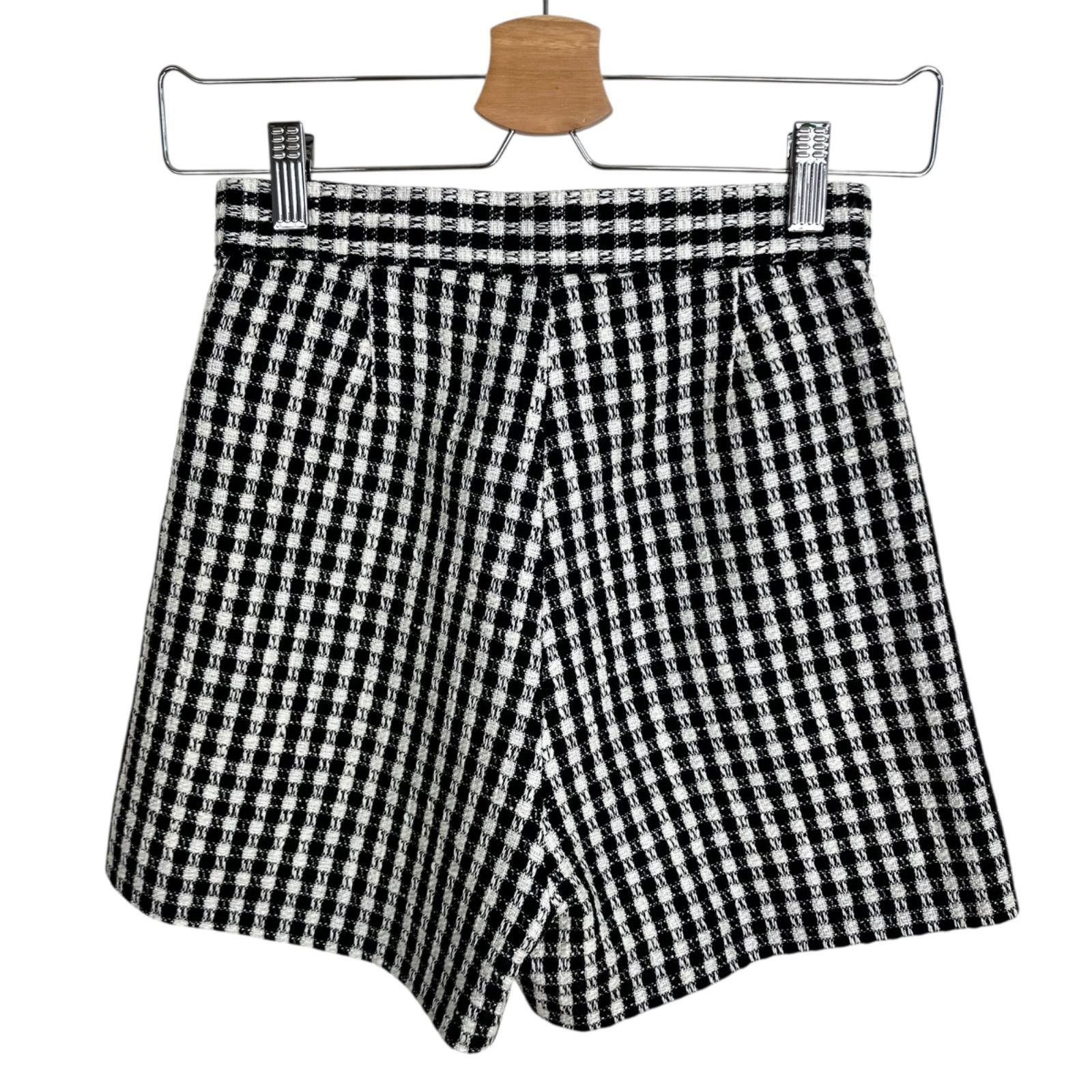 Sheller ギンガムチェック サイドZIPタックショートパンツ ブラック 黒 シェリエ チェック柄