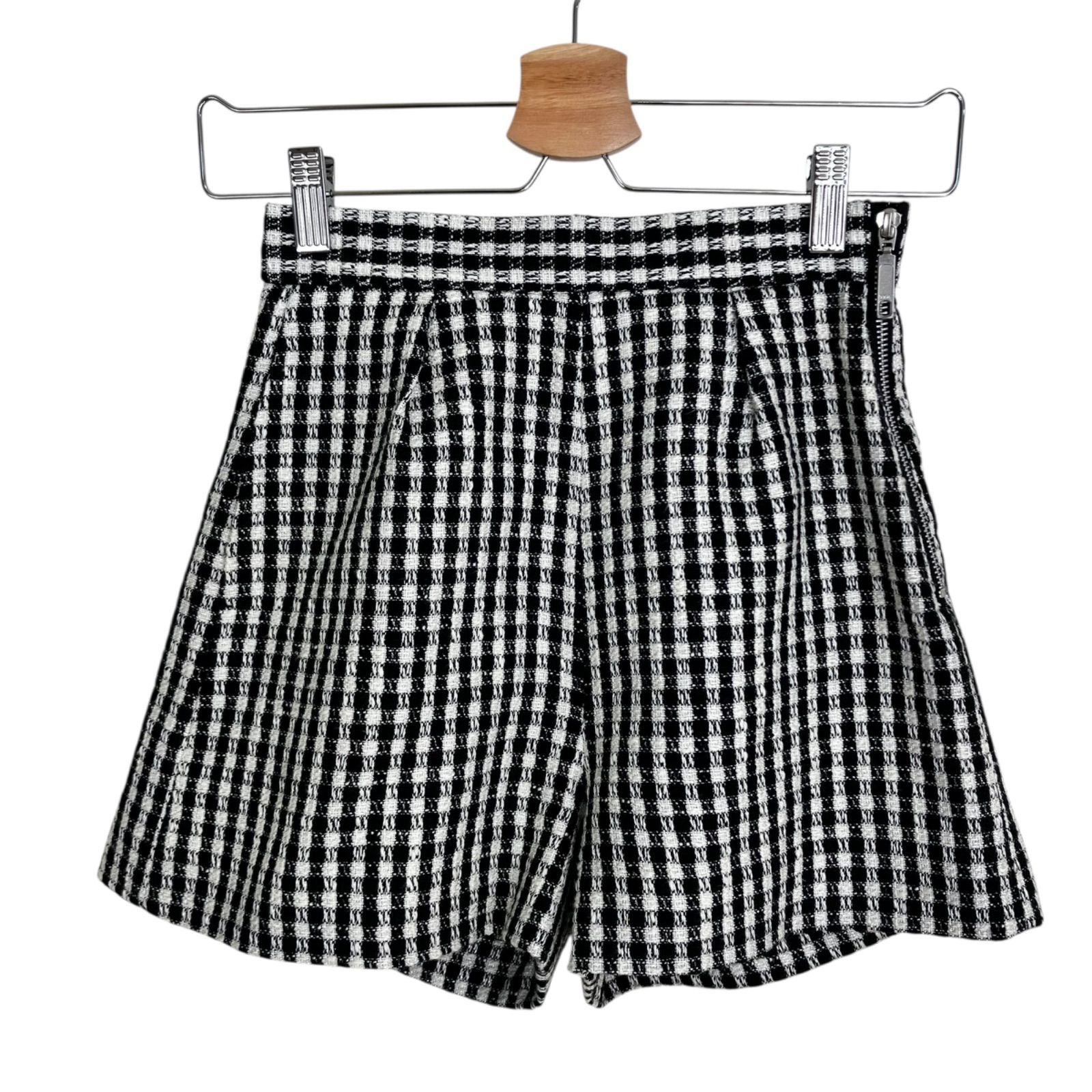 Sheller ギンガムチェック サイドZIPタックショートパンツ ブラック 黒 シェリエ チェック柄