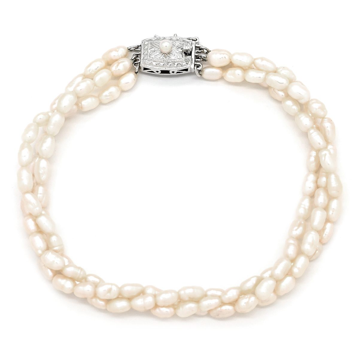 ブレスレット パールブレスレット パール シルバー パールホワイト 真珠 3連 淡水パール オーバル