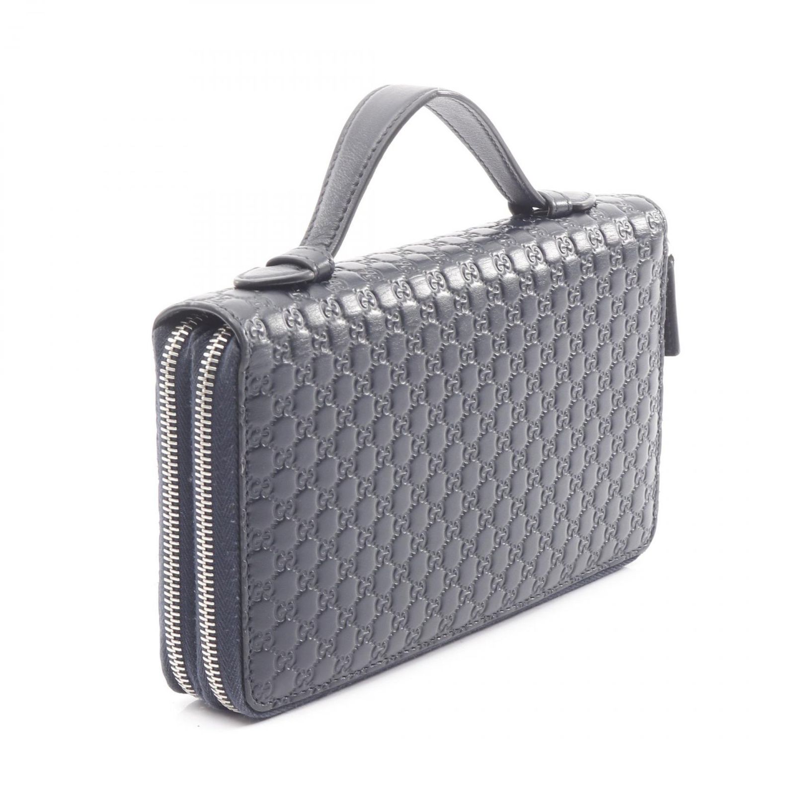 グッチ GUCCI ラウンド長財布 マイクログッチシマ 449246 ネイビー レザー マイクログッチシマ トラベル ドキュメントケース レディース Used B