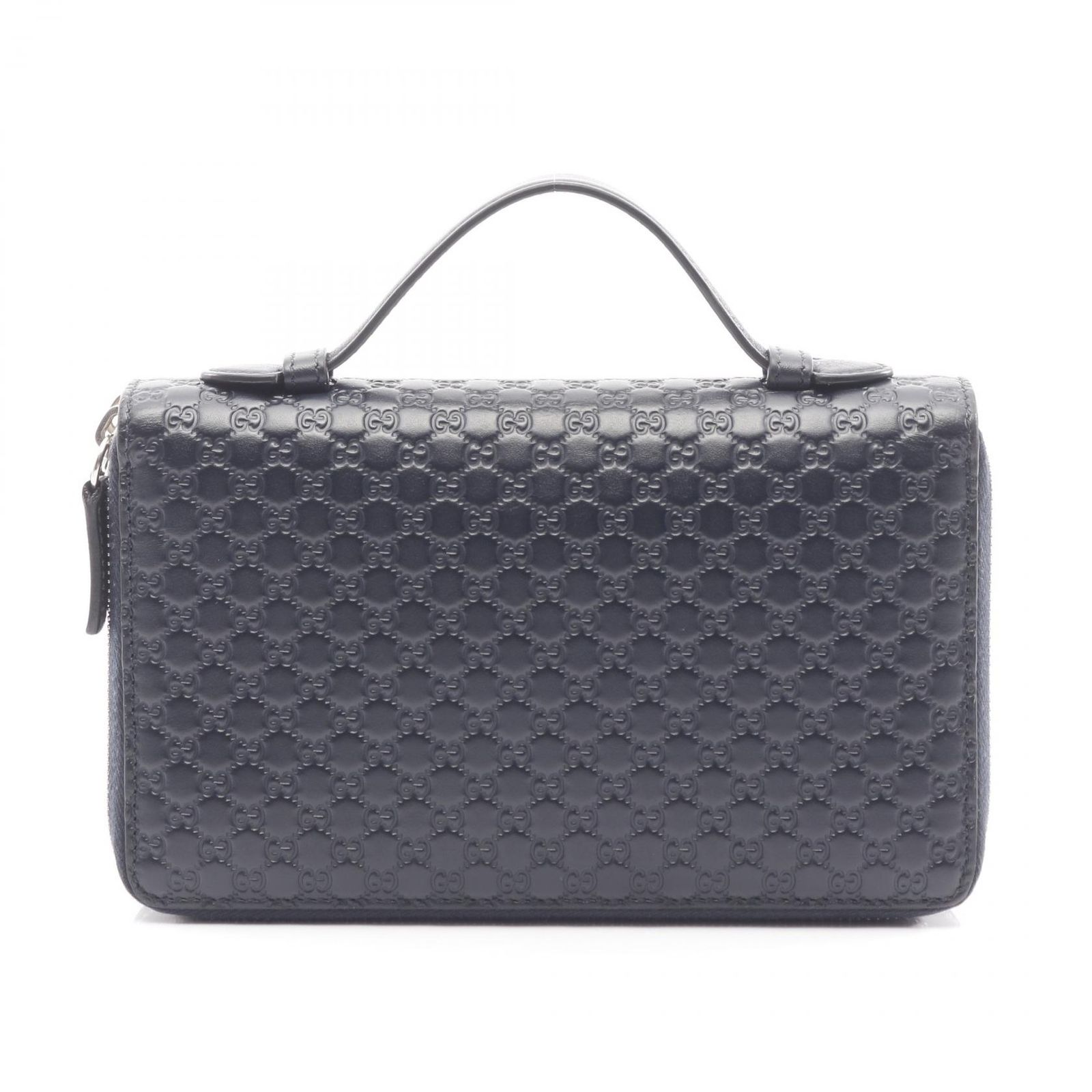 グッチ GUCCI ラウンド長財布 マイクログッチシマ 449246 ネイビー レザー マイクログッチシマ トラベル ドキュメントケース レディース Used B