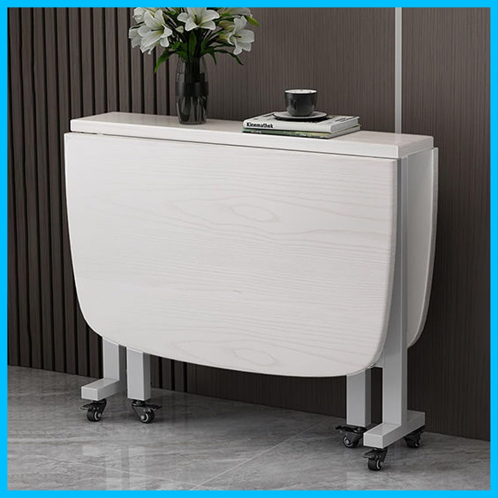 木製折りたたみダイニングテーブル キャスター付き伸縮式ダイニングルームテーブル バタフライテーブル 狭いスペース用のドロップリーフテーブル