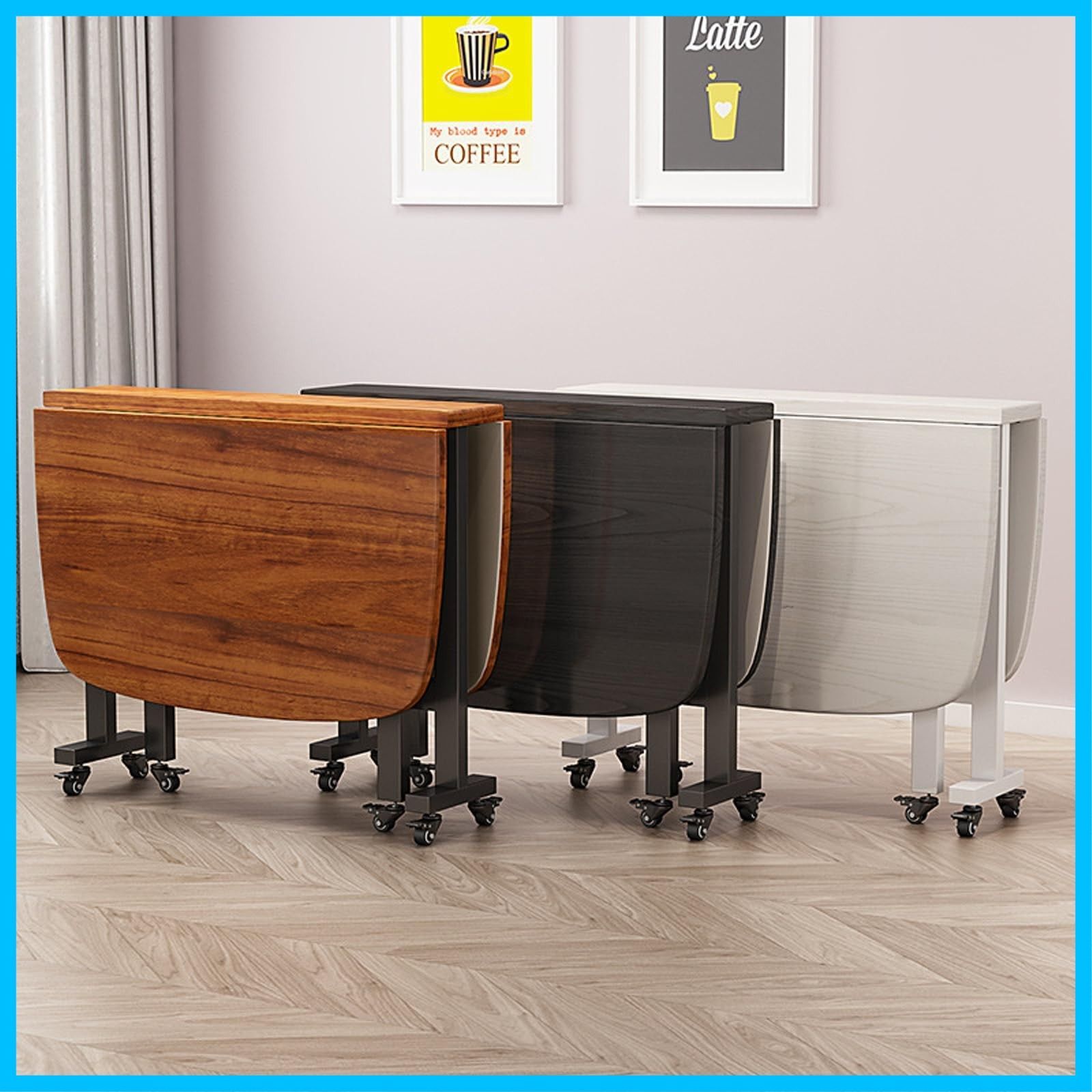 木製折りたたみダイニングテーブル キャスター付き伸縮式ダイニングルームテーブル