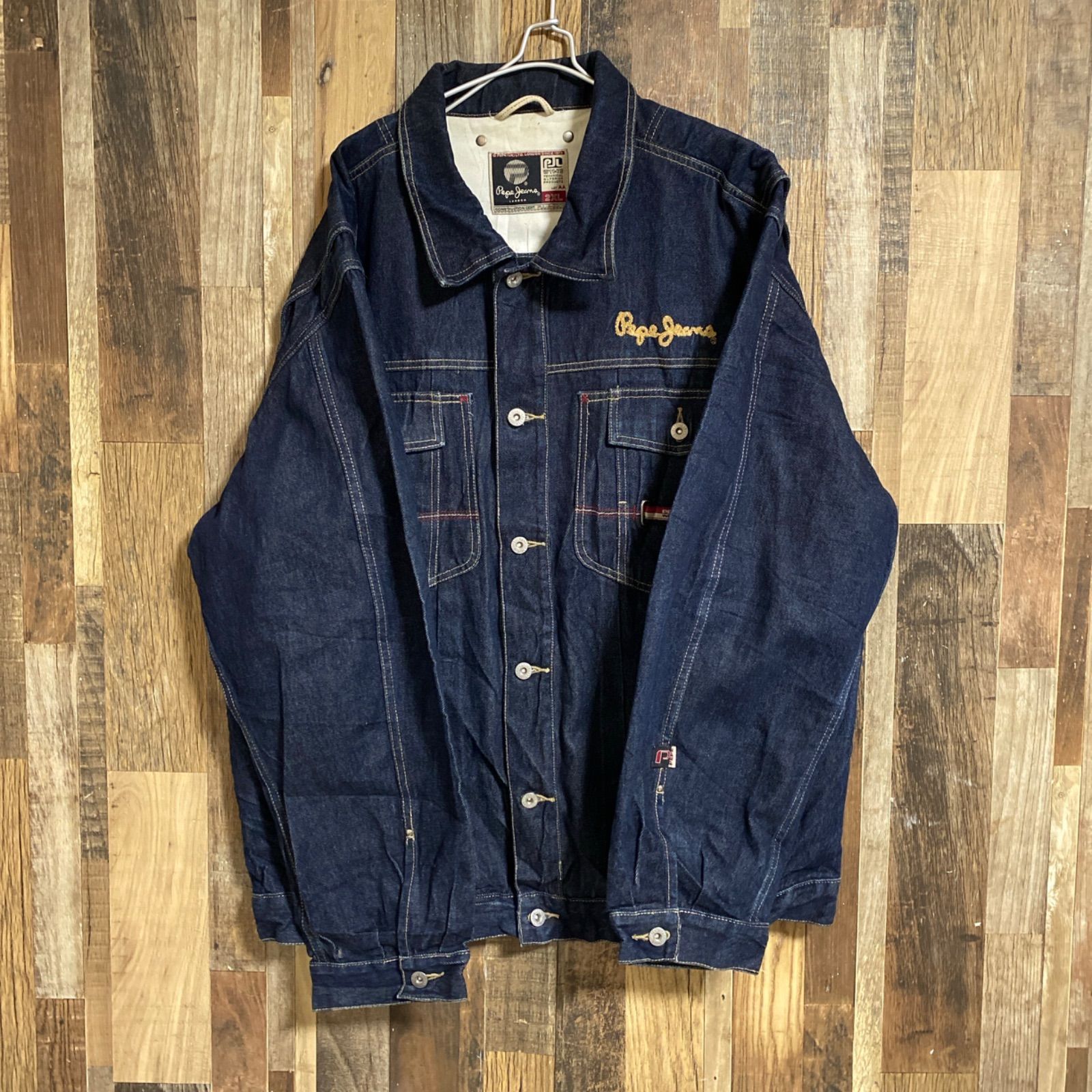 Gジャン ぺぺジーンズ ロンドン ロゴ デニム ジャケット バッグプリント 刺繍 2XL オーバーサイズ アウター カジュアル アメカジ メンズ 古着 長袖