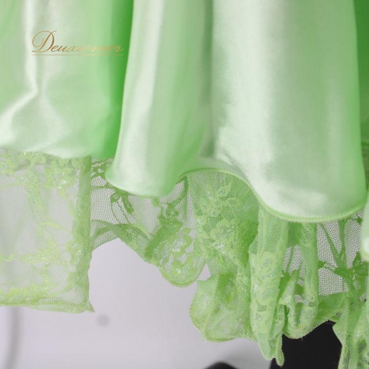 社交ダンス 衣装 ドレス ワンピース パーティ衣装 女性用 レディース オールシーズン 黄緑 ICHIOKU イチオク ライトグリーン系 フリル 花柄 レース フェミニン ショートドレス モダンダンス ラインストーン 丸首 ディスコ LLC-HASEGAWATOSO_COM