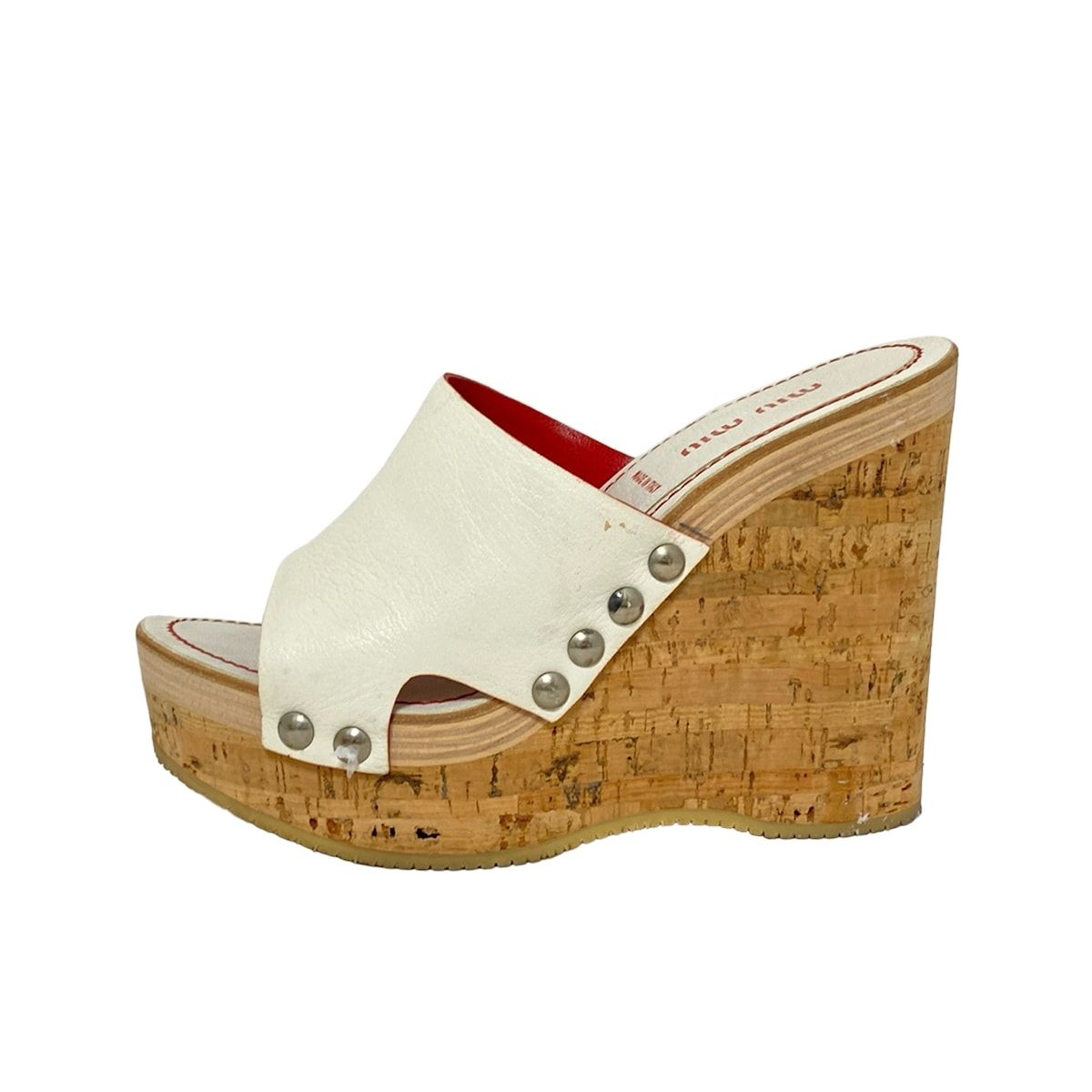 miumiu ミュウミュウ ミュール 361 2 レディース - 白×ベージュ ウェッジソール レザー