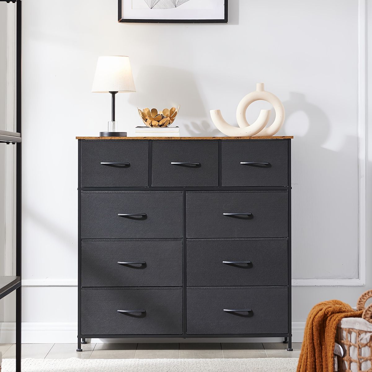 大容量収納 4段 転倒防止 引き出し棚 ワードローブオーガナイザー 耐火チェスト リビング 寝室 クローゼット 自立式 簡単組立 68cm 衣類収納 モダンデザイン ブラック