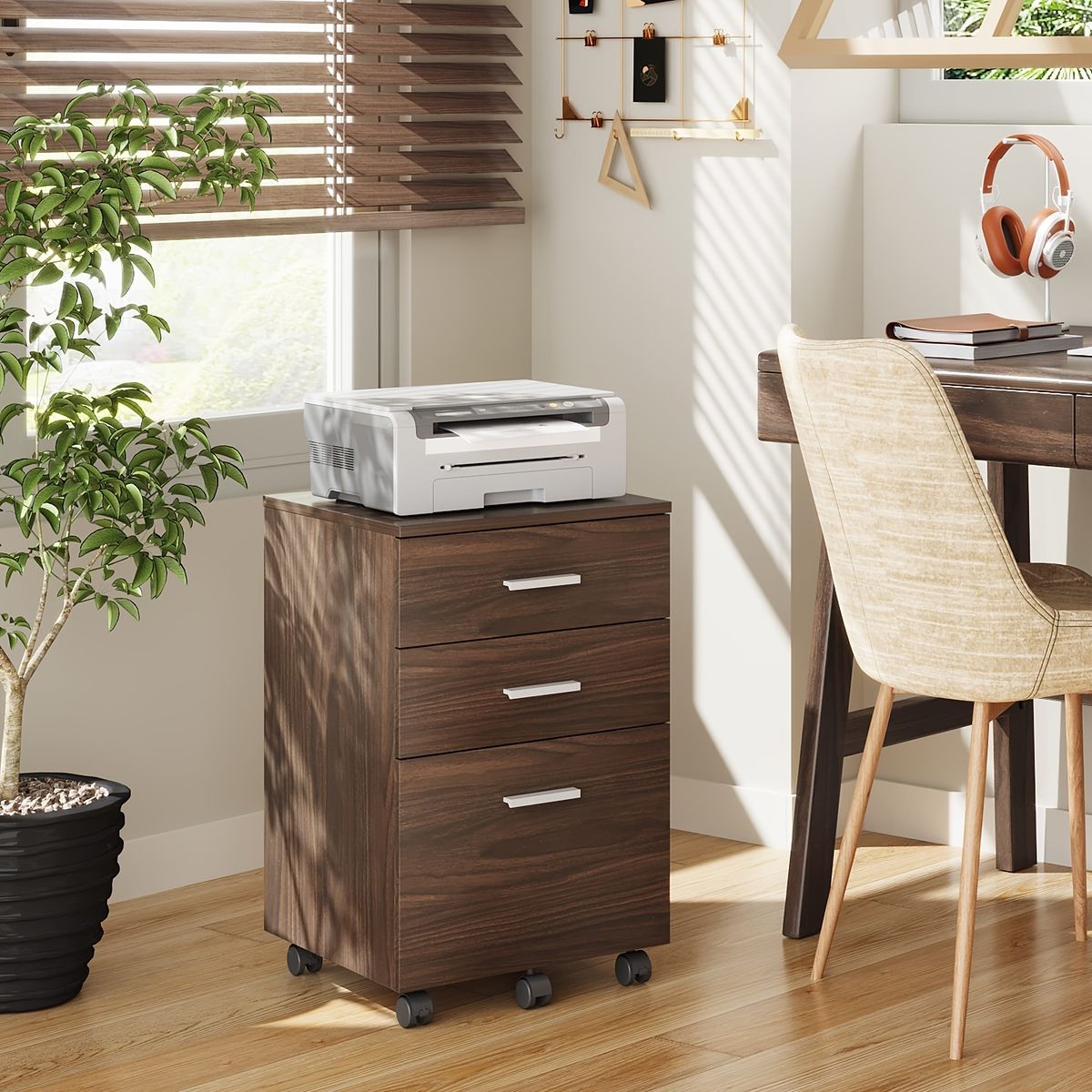 A4対応 大容量 デスクワゴン キャビネット サイドワゴン 木製 3段引出し キャスター付き 幅40cm 奥行40cm 高さ59.5cm オフィスワゴン デスク収納 ライトオーク MARWIL-DEMENAGEMENTS_CH