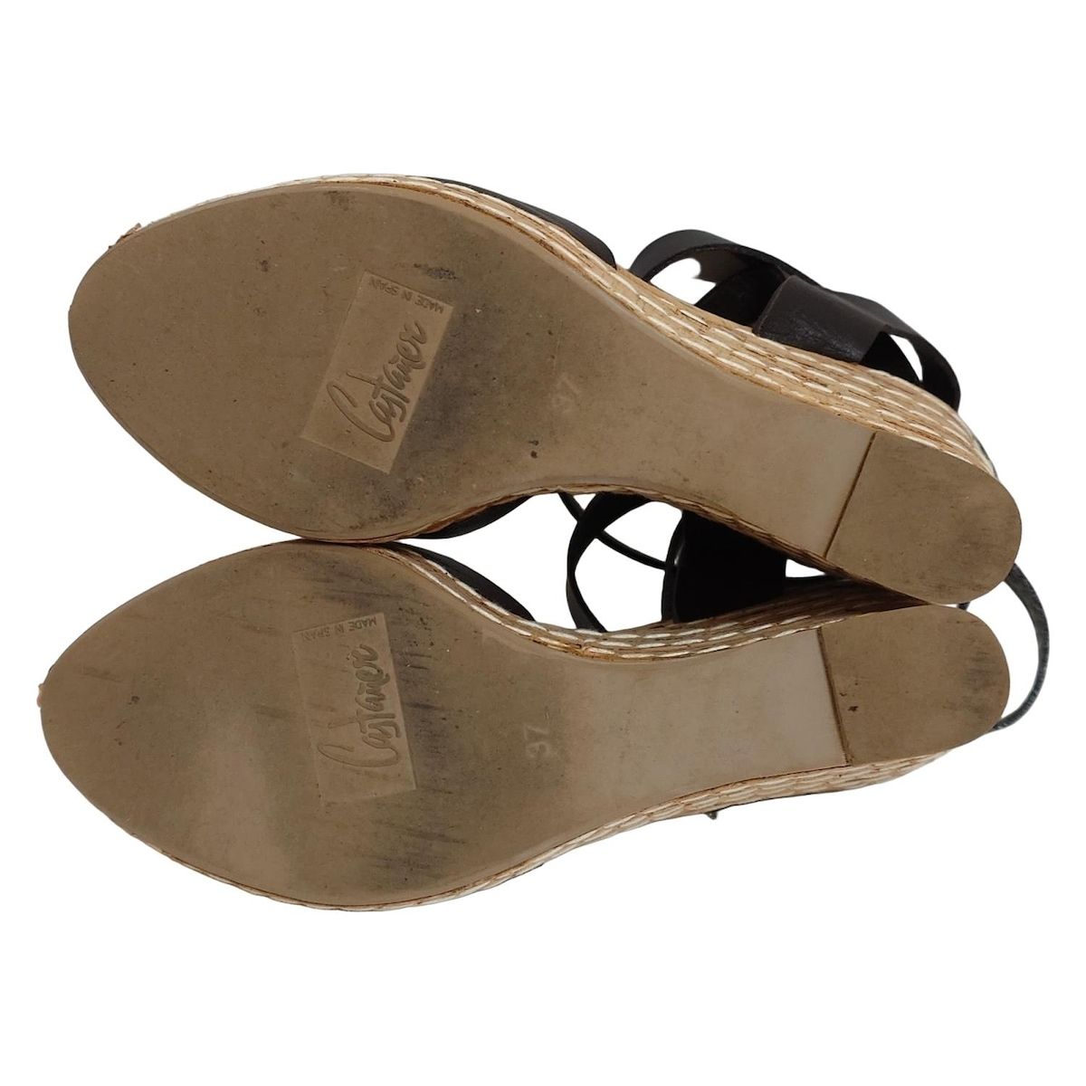  カスタニエール サンダル 37 レディース - ダークブラウン×ベージュ ウェッジソール ステッチ レザー サンダル サンダル ミュール