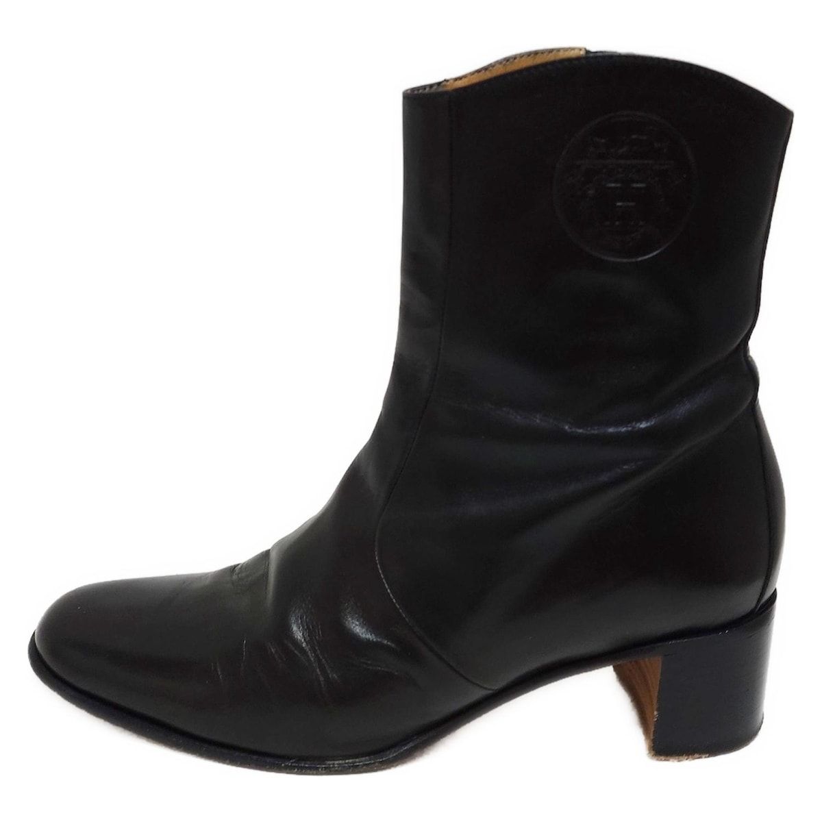 HERMES エルメス ショートブーツ 35 レディース 黒 レザー