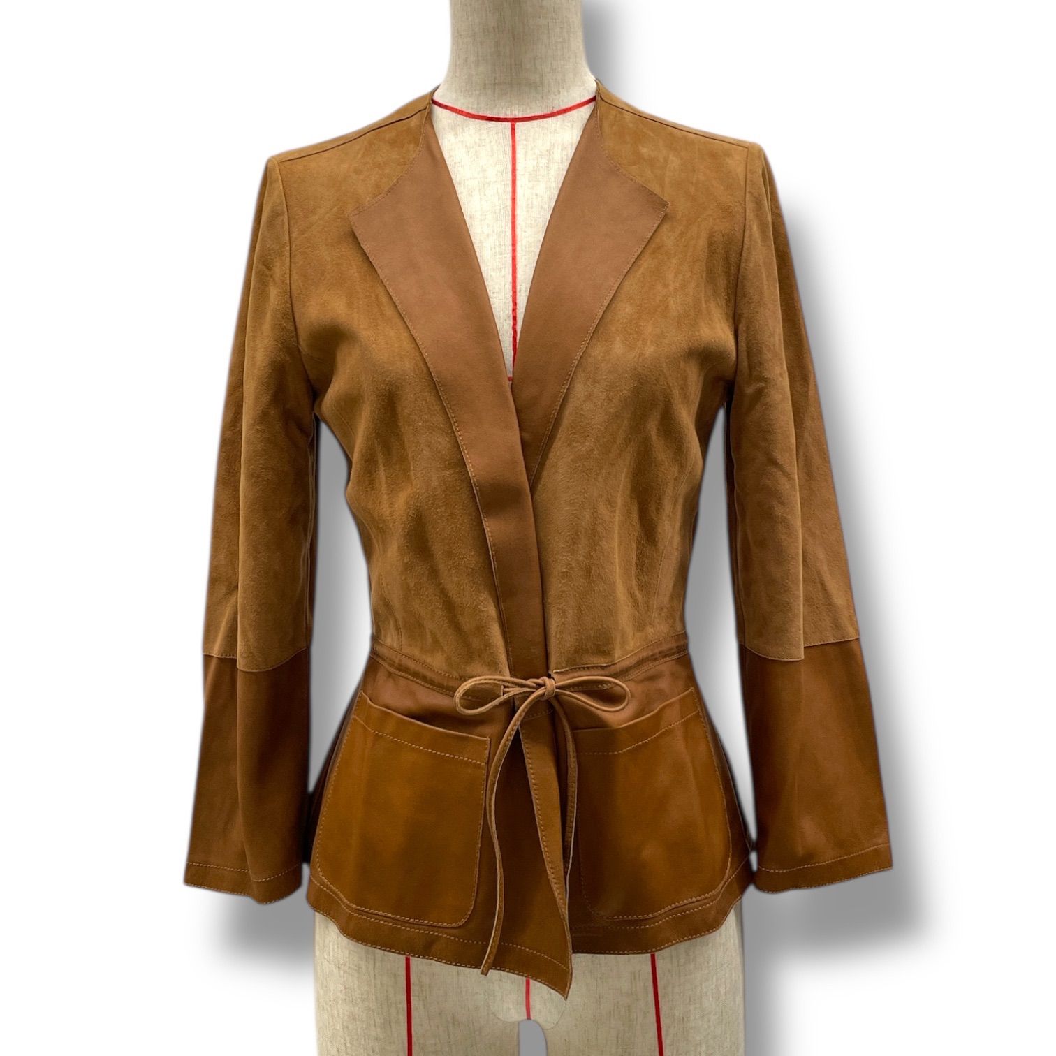 MARELLA SPORT マレーラスポーツ レザージャケット アウター 羽織り 羊革 前開き リボン 34410142 茶色 ブラウン 38サイズ レディース 秋 ゴーゴー古着マルイファミリー溝口店 13 No.131